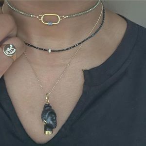 Pyrite choker w/gold filled diamond pave carabiner